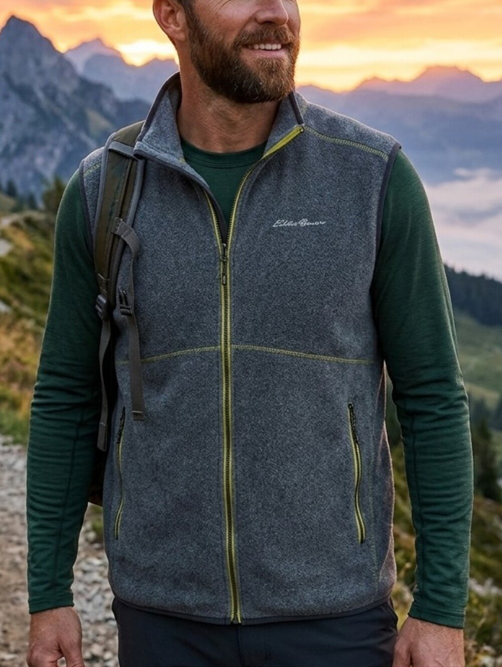 Eddie Bauer Polartec Mens Size XL Grey Fleece Full Zip Vest Outdoor Layer Hike